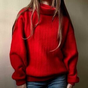 Vintage White Wheeler & Martha Red Turtleneck Sweater Medium 80s Lambswool